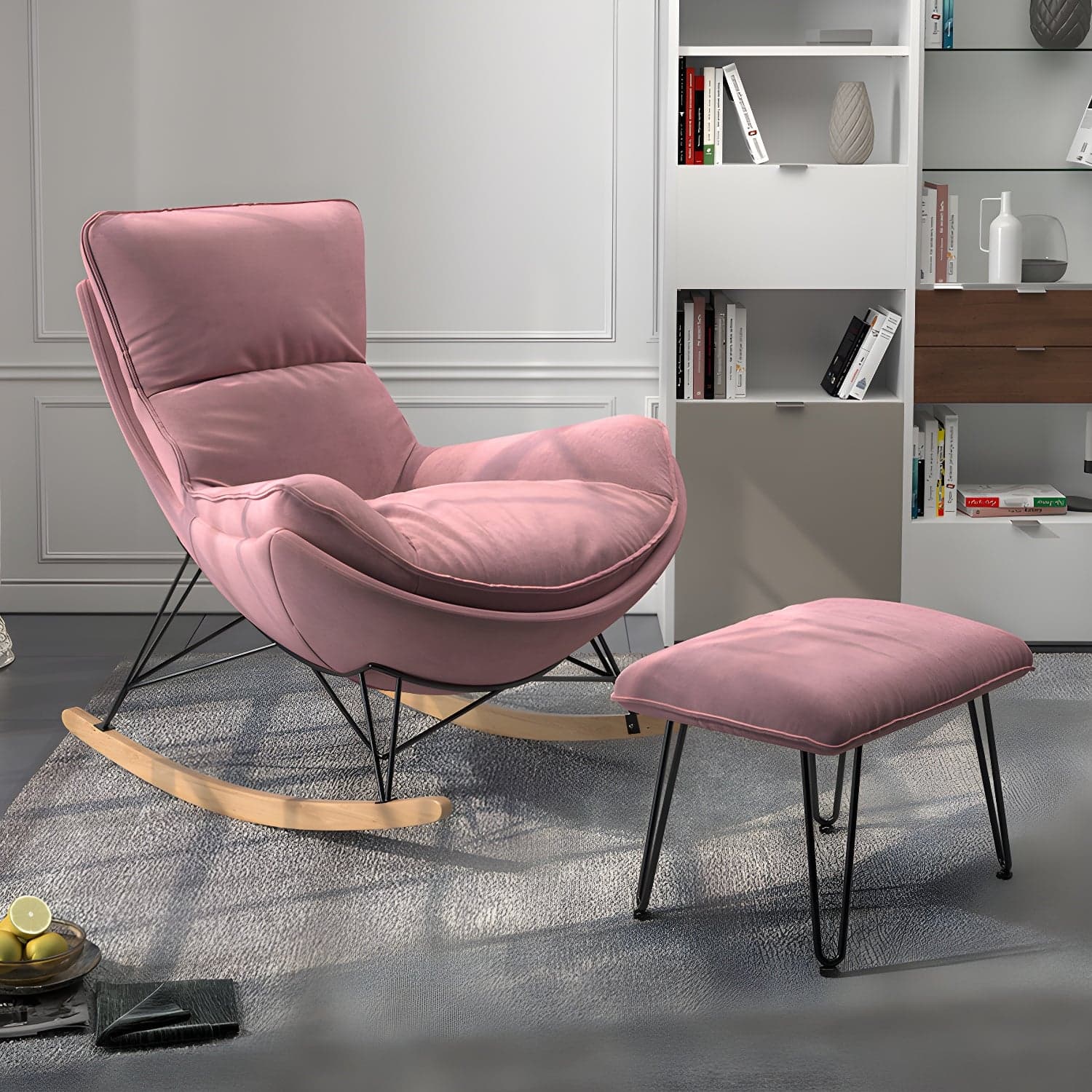 Contemporary Upholstered Rocker Chair Metal Frame Spindle Rocker Chair for Living Room - image 3