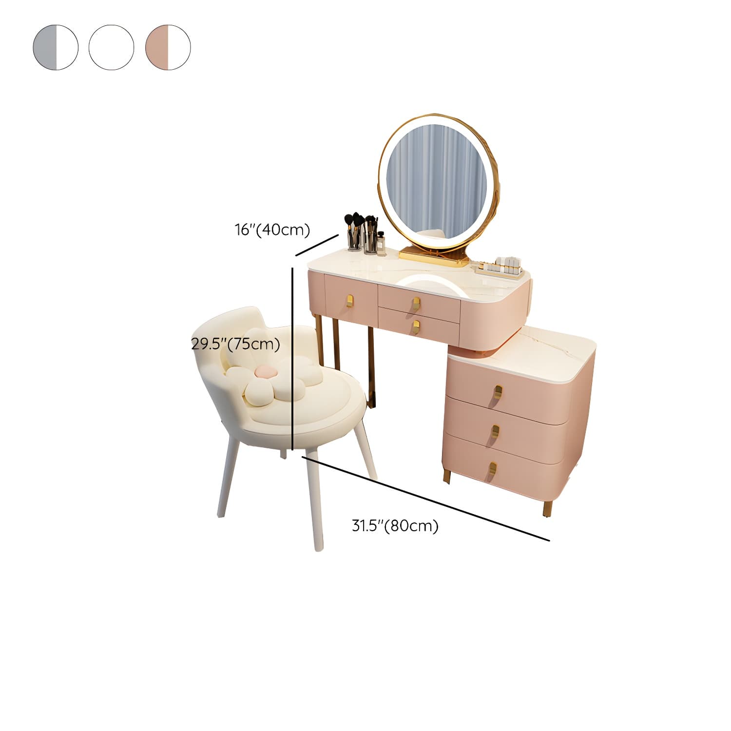 Contemporary Make-up Vanity with Stone Top and Storage Drawers - image 18