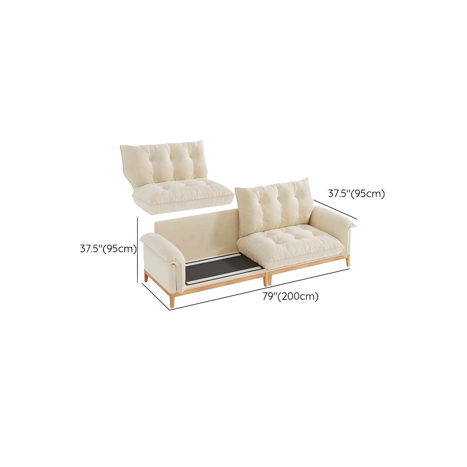 Beige Scandinavian Tufted Sectional Sofa with Wood Frame and Pillow Top Arm - image 12