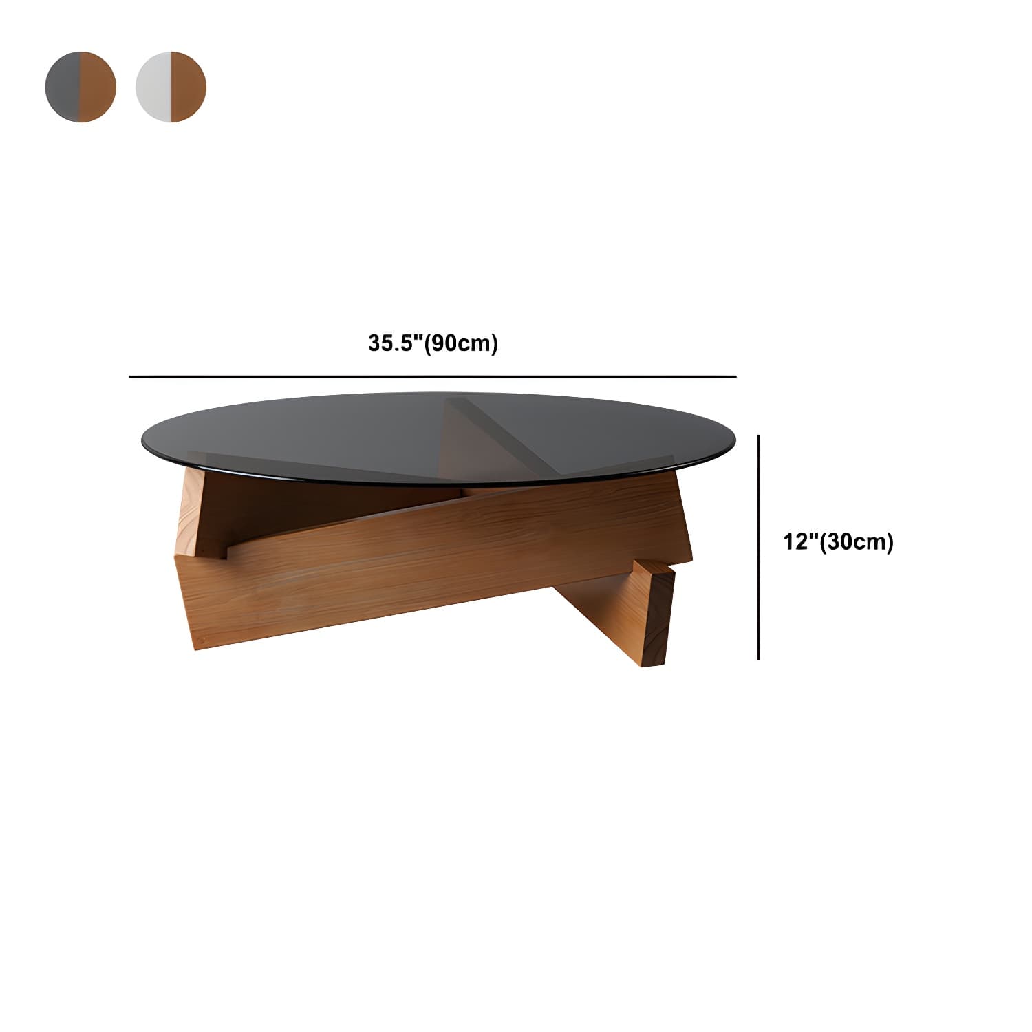 Modern Round Glass Top Coffee Table with Abstract Wooden Leg - image 19