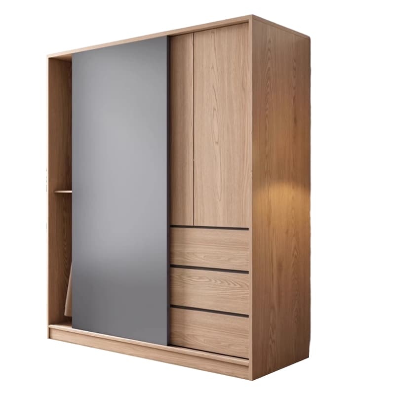 3-Drawer 0-Cabinet Natural Wood Wardrobe Armoire with 3 Clothing Rods - image 5