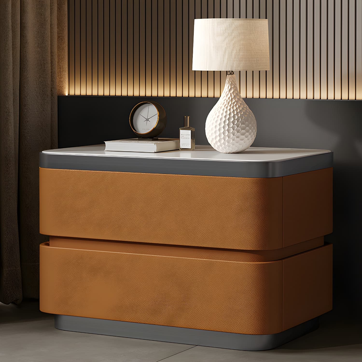 Scandinavian Bedside Cabinet Made of Solid Wood with Two Drawers for Bedroom - image 10