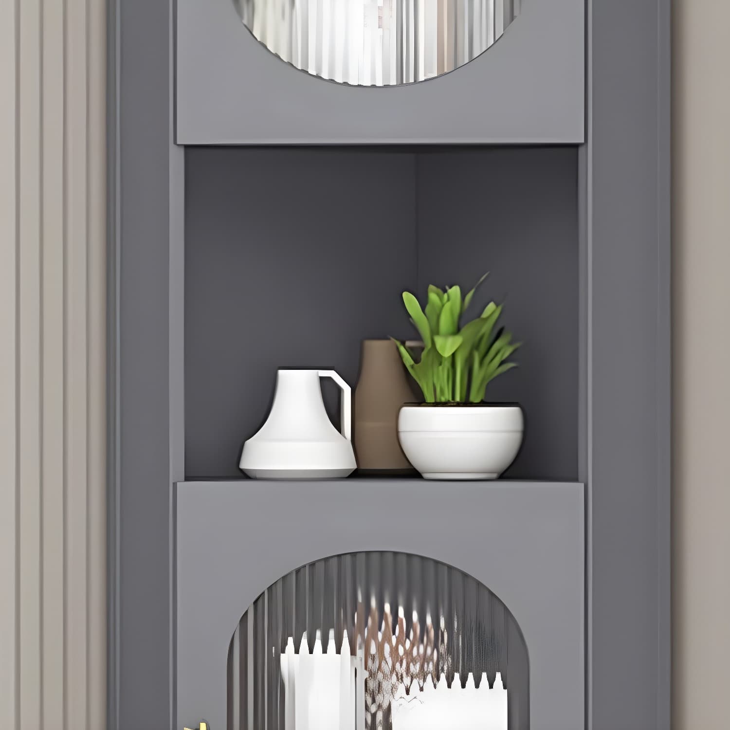 Gold Corner Modern Accent Cabinet with Glass Doors and Exterior Shelving - image 8