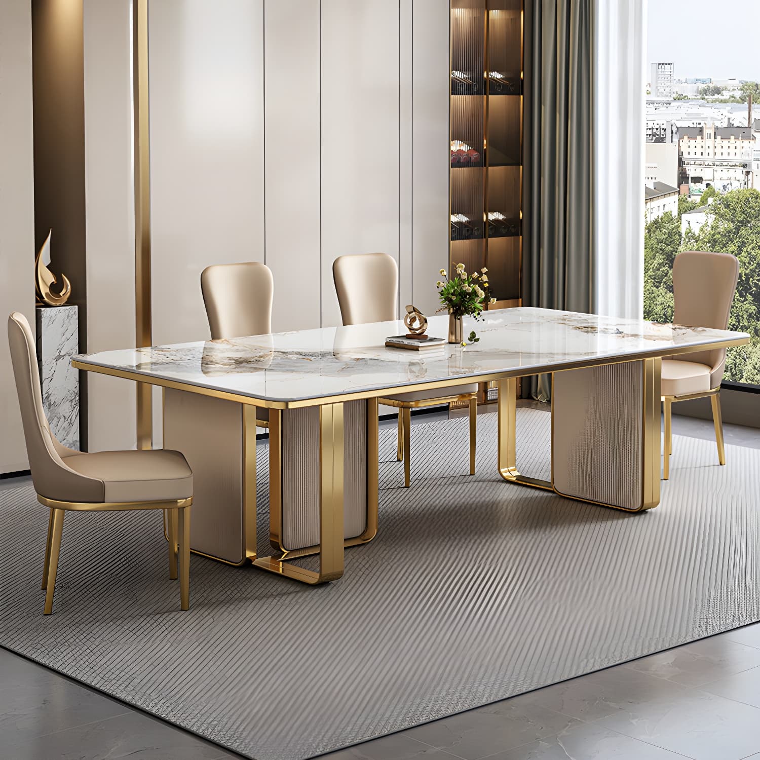 1/5/7/9 Piece Rectangle Stone Top Glam Dining Room Chair Set
