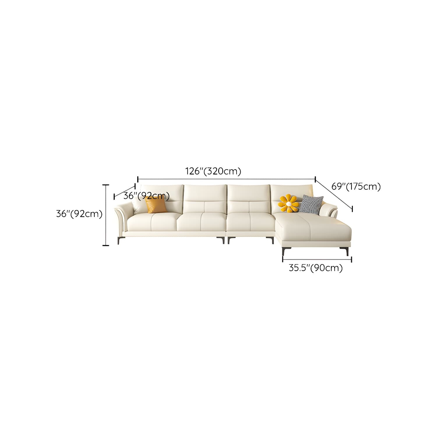 Contrast Flared Arm White Faux Leather Sectional Sofa with Cushion Back - image 21