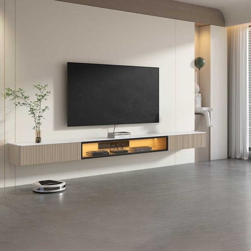 Modern Floating Stone TV Stand with 2 Drawers and 1 Cabinet