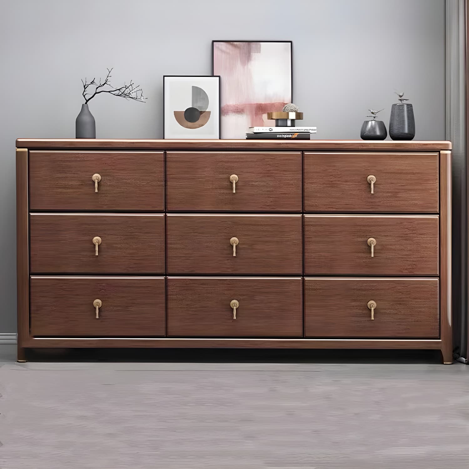 Mid Century Modern Chest Wood Rectangular Chest in Walnut Finish