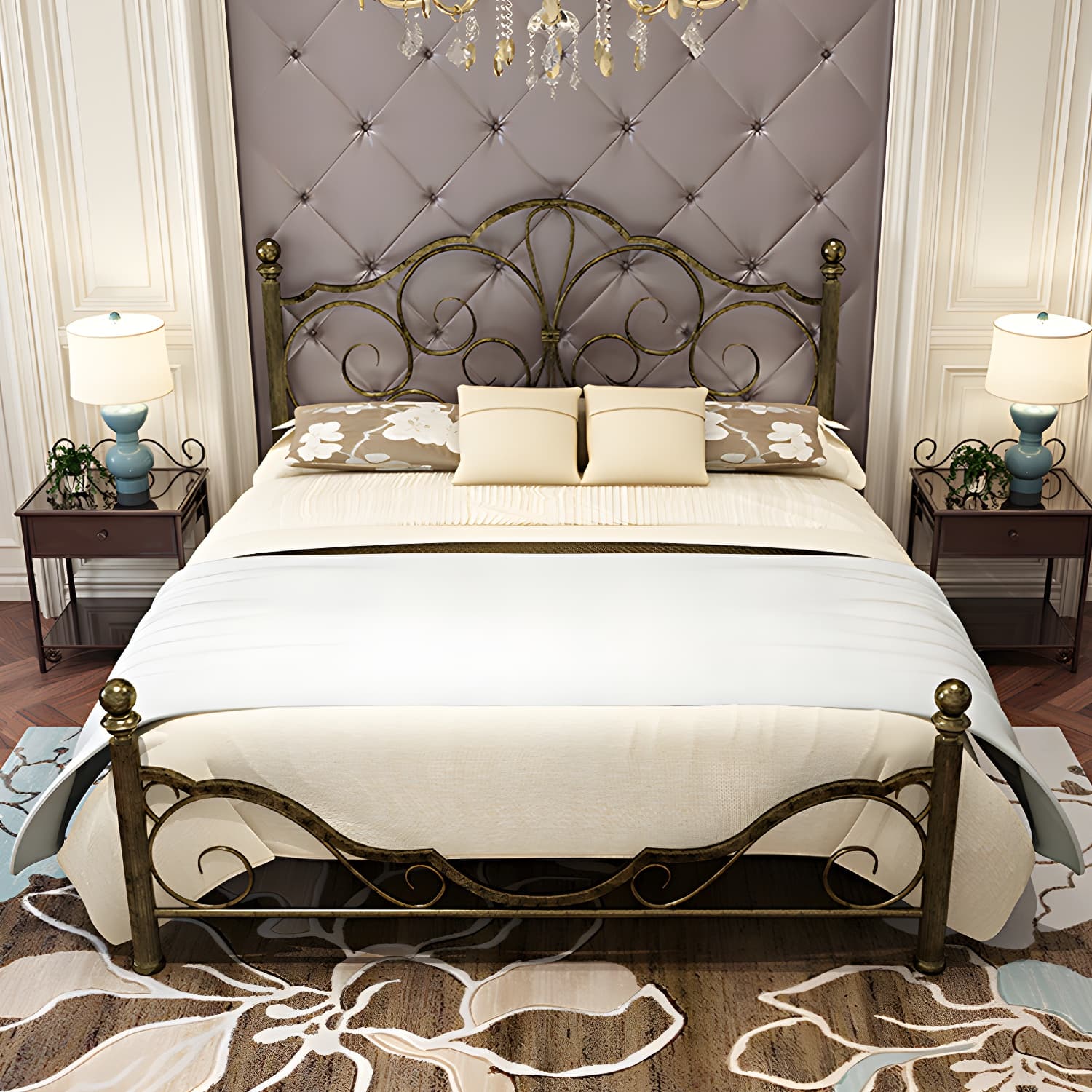 Industrial Open-Frame Bed Retro Metallic Low Profile Bed Frame with Headboard - image 5