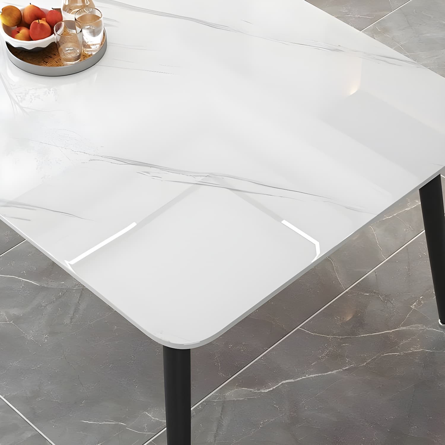 Rectangular White Stone Top Dining Set with Upholstered Chairs - image 5