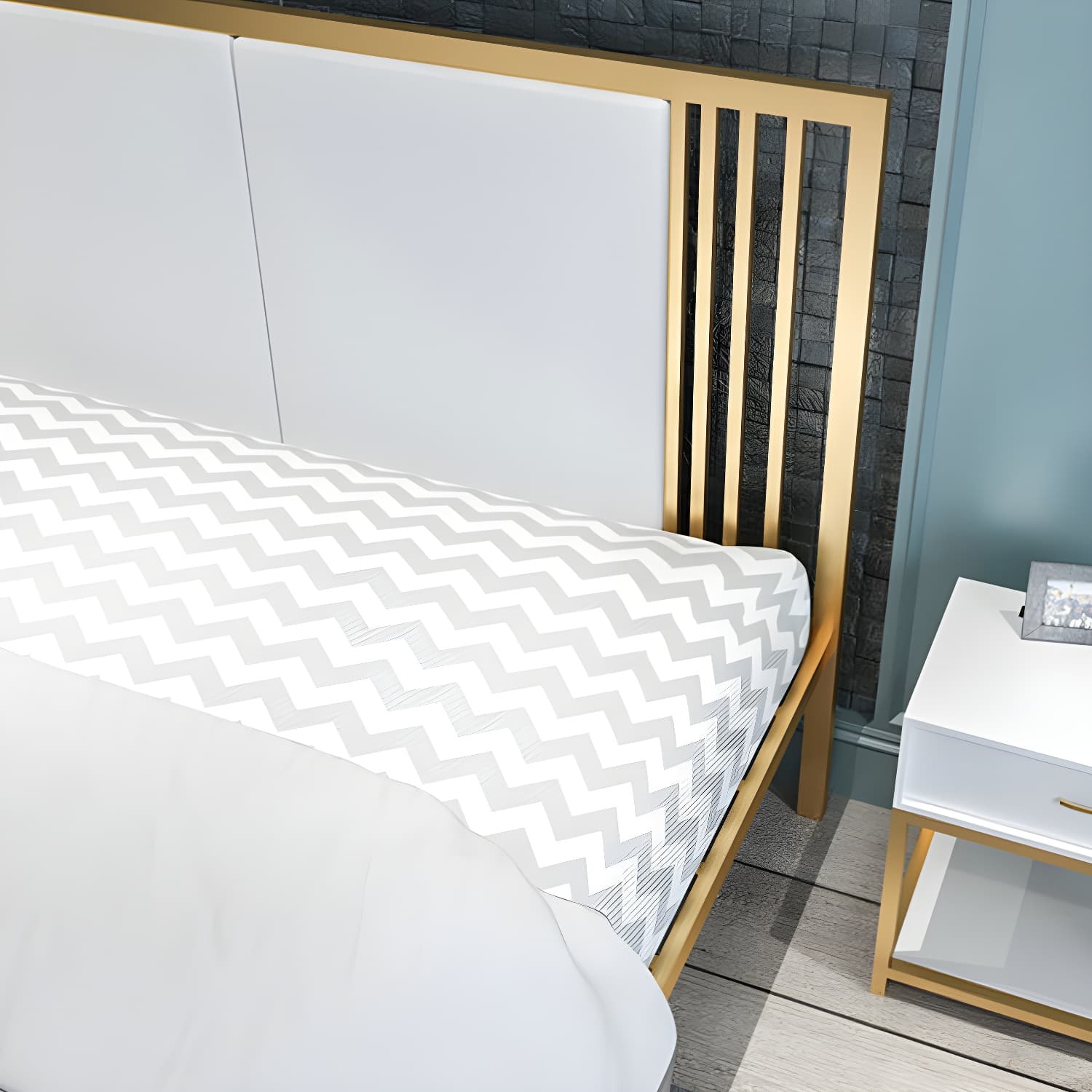 Metal Open-Frame Bed Contemporary Standard Bed with Custom Gold Legs - image 9