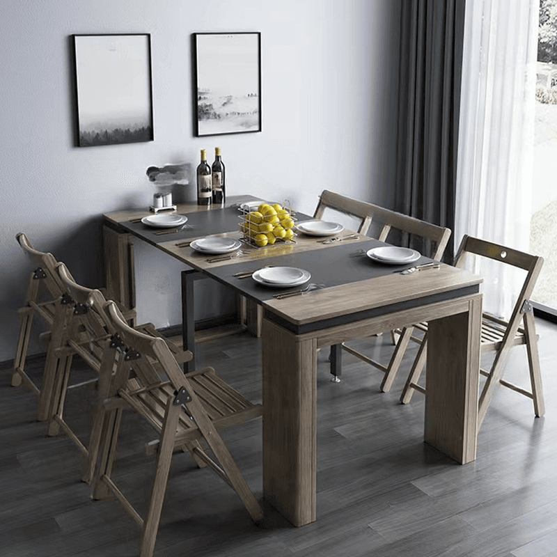 Trendy Rectangular Dining Table Set with Four Legs, Versatile 9-piece/7 Pieces/5 Piece Set, Chalk/Tan/Unfinished Colors