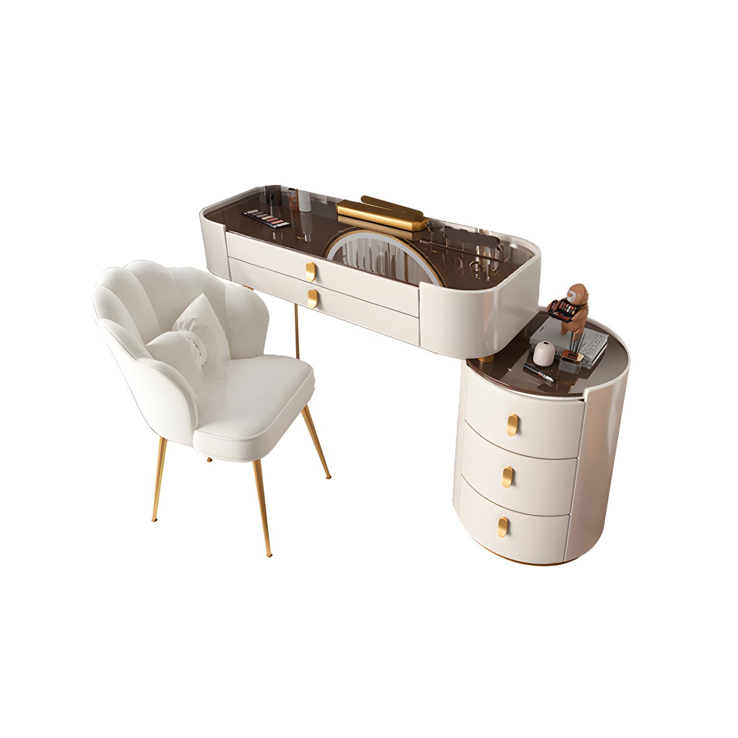 Storage Drawers Dresser Glass/Stone Top Dressing Table with Mirror & Stool - image 17