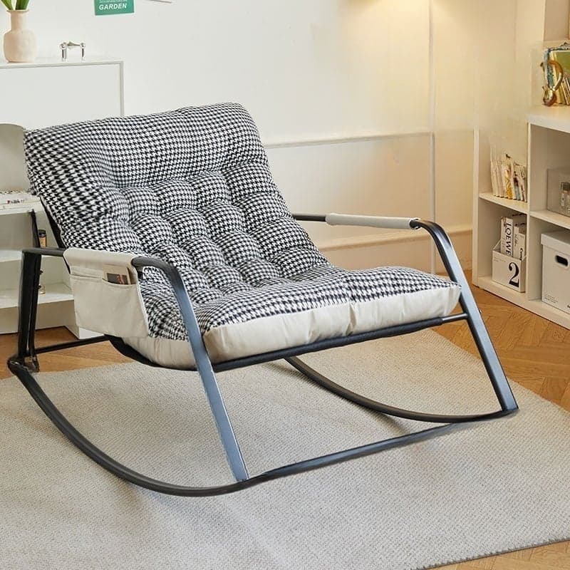 Chic Upholstered Indoor Rocking Chair with Modern Black Metal Legs - image 4