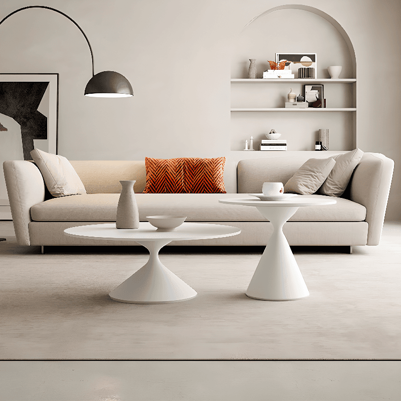 Single/Nesting Postmodern Circular-shaped Chalk/Ink Sintered Stone Pedestal Base Side Table - image 5