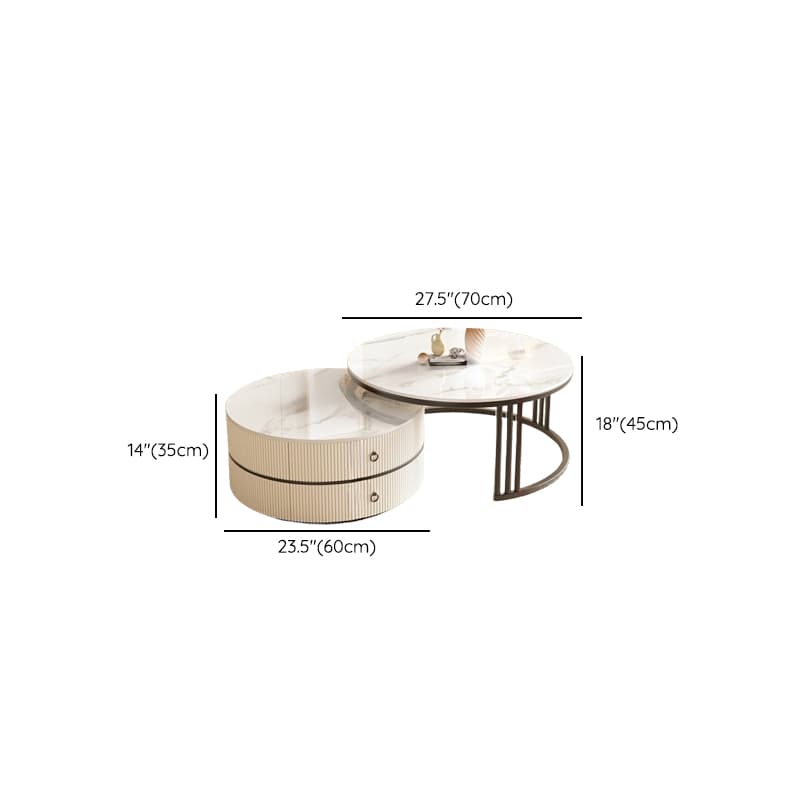 Steel Frame 2-Set Nesting Coffee Tables with Storage Drawers Glam Style Round Tables Standard Size - image 12