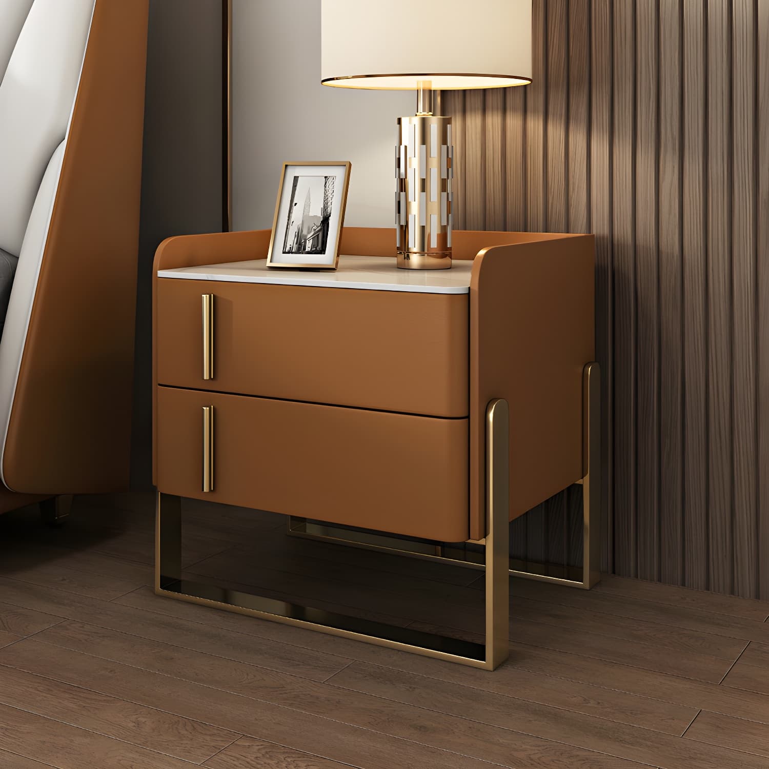 Glam Nightstand with 2 Drawer 20-inch Tall Leather Night Table - image 16