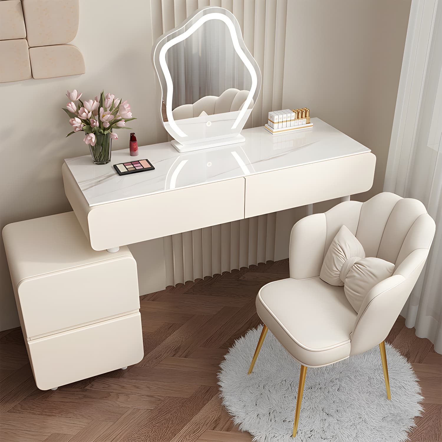 Modern Slate and Wooden Vanity Dressing Table Set with 4 Drawers - image 3