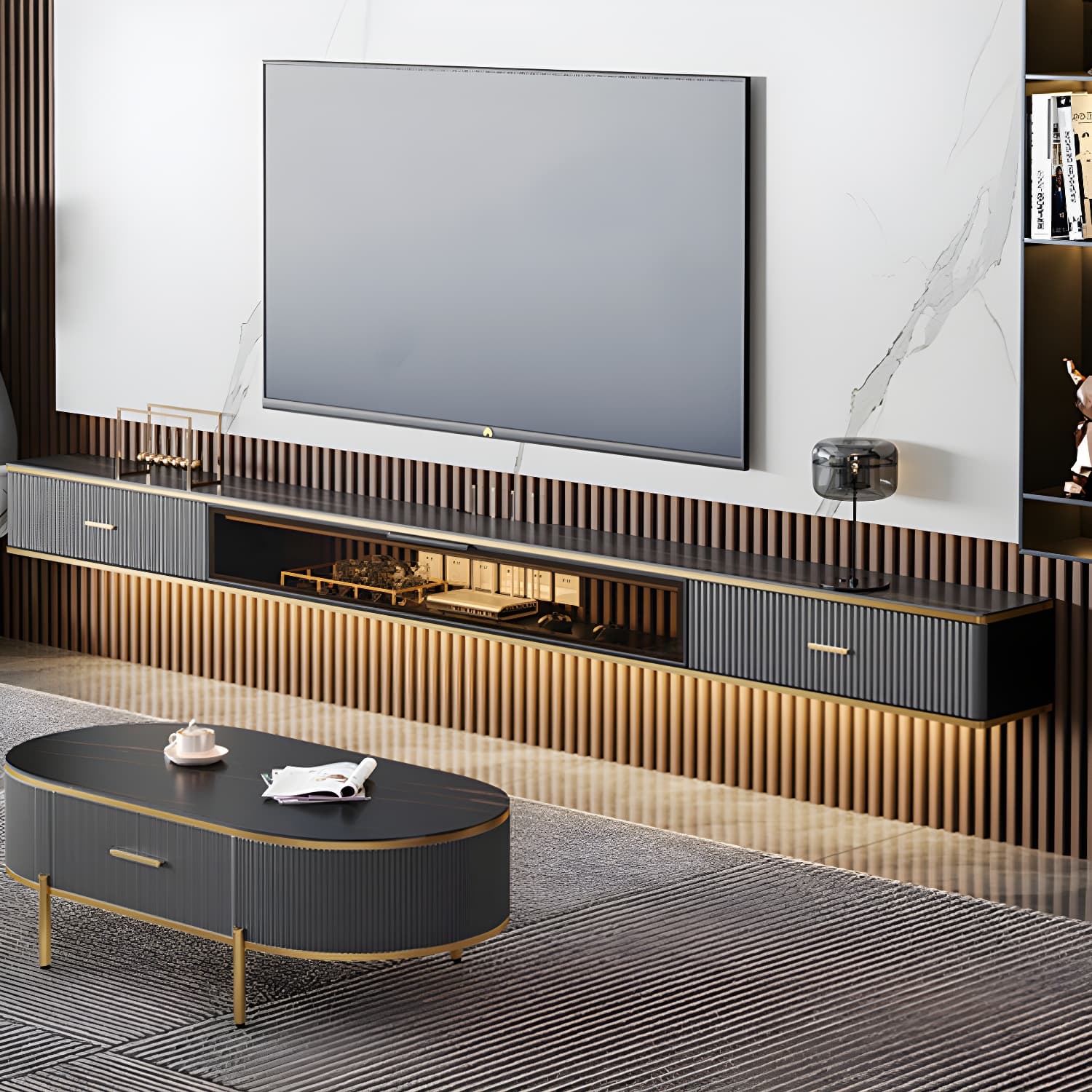 Black Slate TV Cabinet Gorgeous Style Home Wall Mounted TV Cabinet Console - image 5