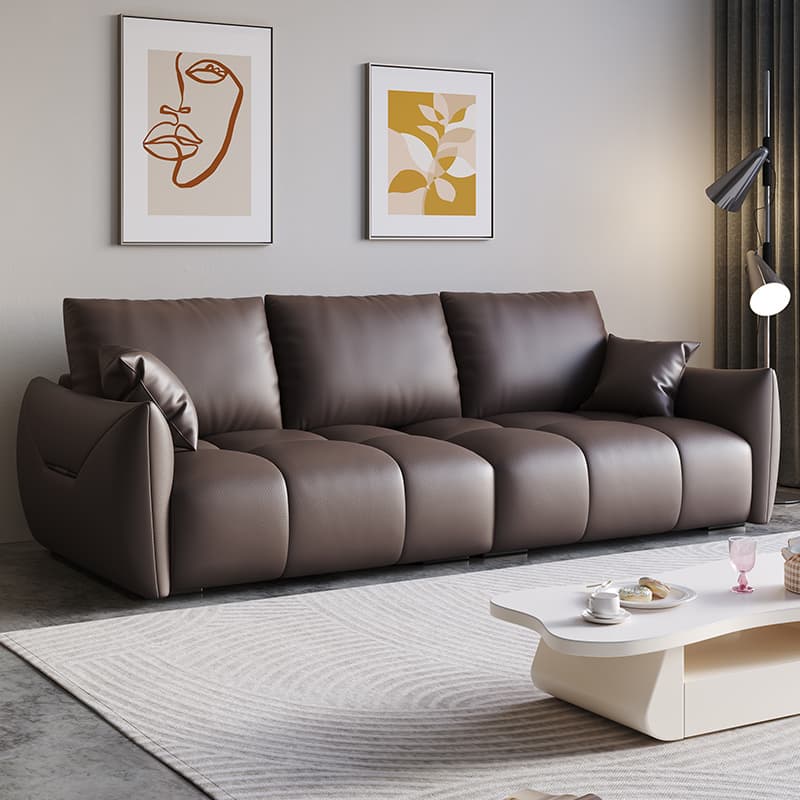Modern Solid Color Scratch-defiant Standard Sofa in Light Gray/Emerald Green/Auburn, 3-seater with 2 Pillows - image 5