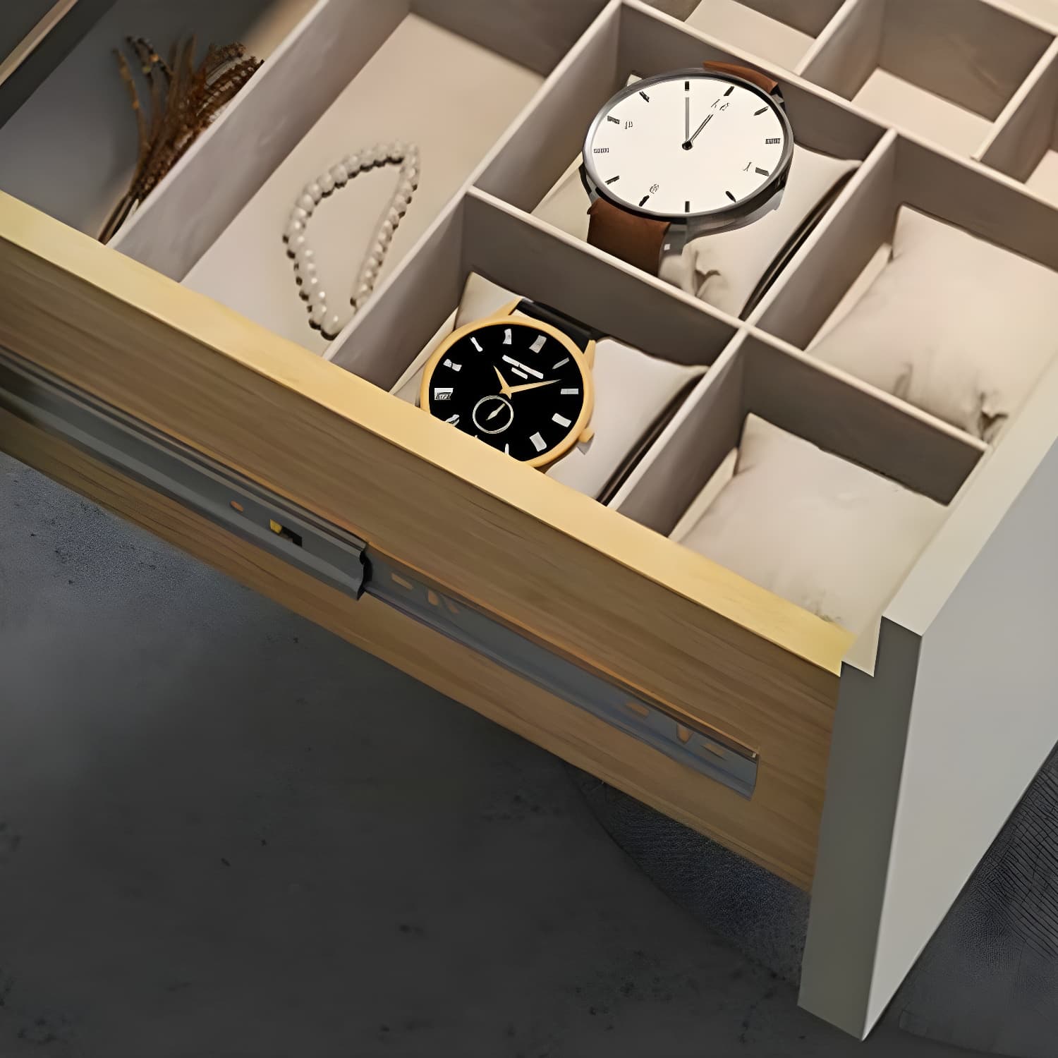 Modern Wooden Makeup Vanity with Glass Table Top & Drawers & Jewelry Storage - image 10