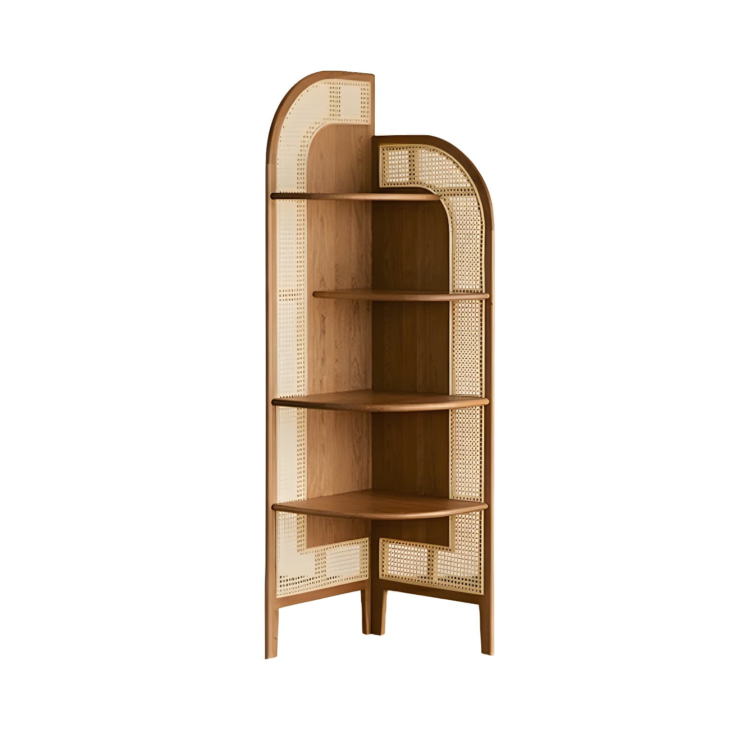 Corner Scandinavian Accent Chest with Wood Countertop and 4 Shelves, Ash Wood Species, Straight Legs