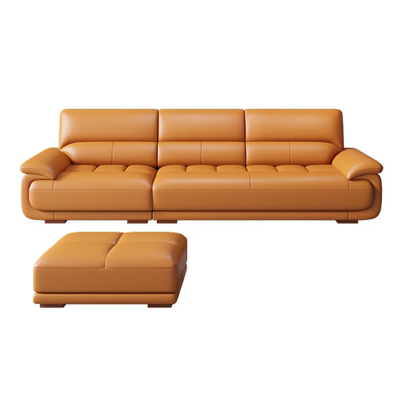 Modern Orange Genuine Leather Sectional Sofa with Wood Frame and Pillow Top Arms - image 5