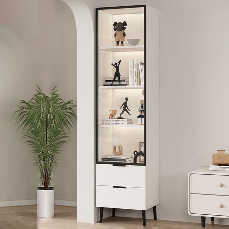 Simple Rectangular Damp-proof Accent Cabinet with Closet, Glazed Door, Chalk/Sand Top, and Soft Close Drawer