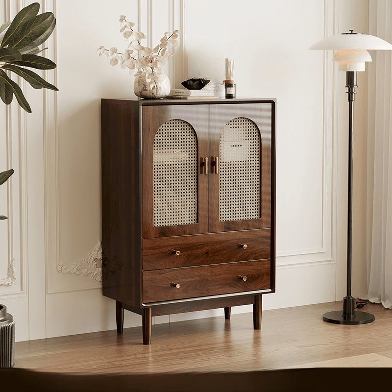Independent Composite Wood Utility Storage Cabinet with Cabinet, Glass Door, Flexible Shelf, and Cabinet Knobs in Cocoa