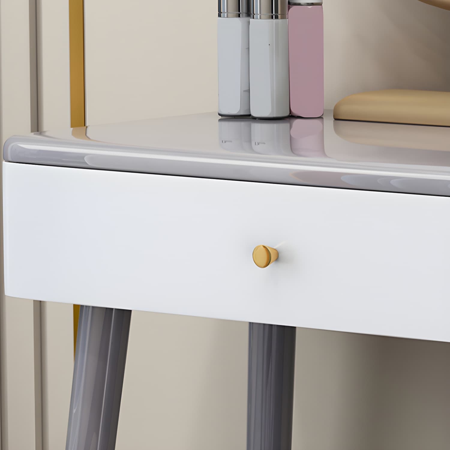 Solid Wood Vanity Makeup Table with Drawer Standing Mirror Dressing Table - image 14