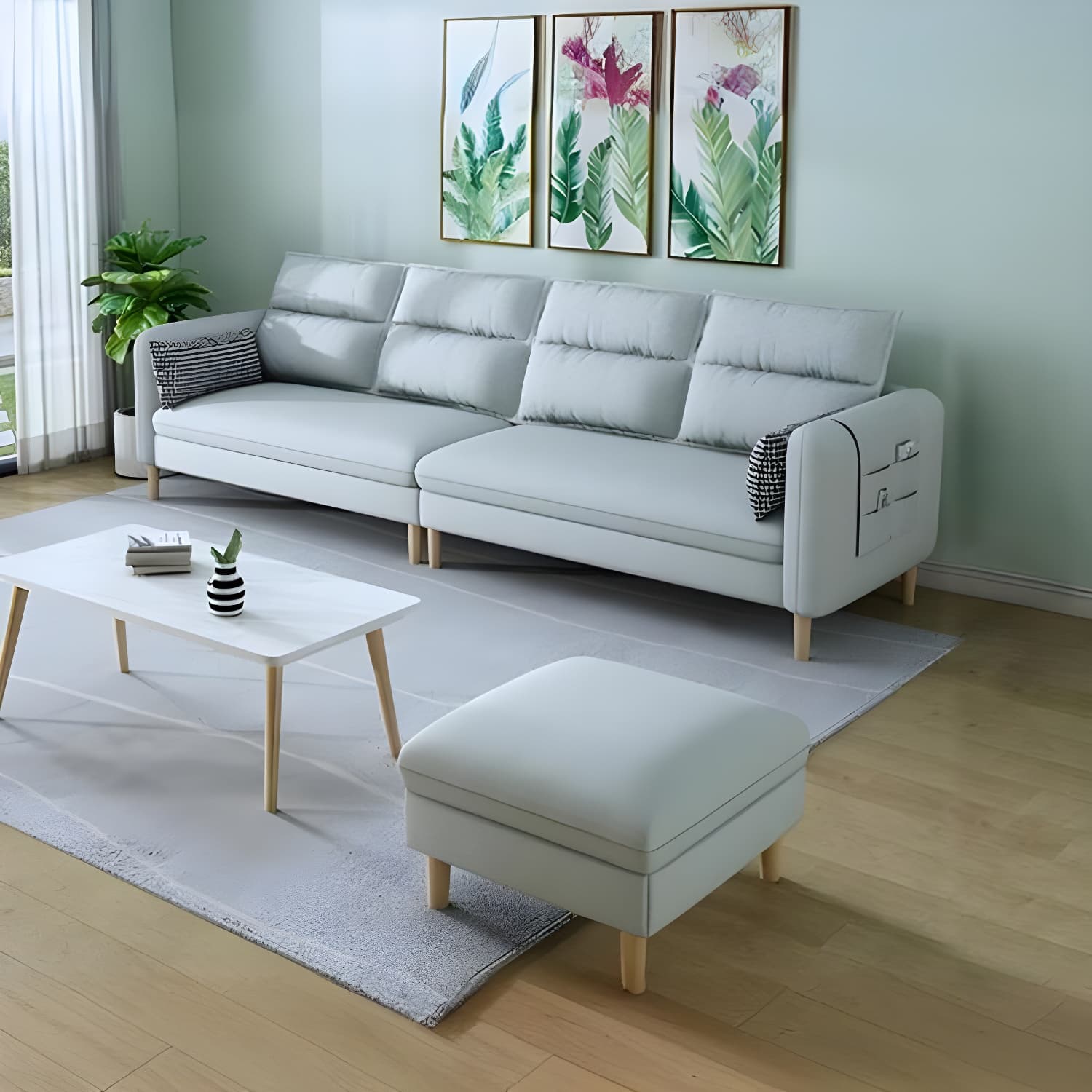 Modern Square Arm Storage Sofas with Loose Back and Ottoman for Living Room - image 8