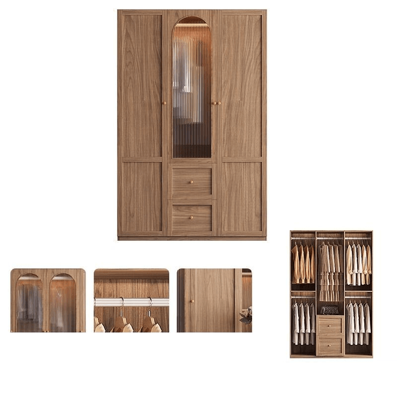 Minimalist Timber Sepia Cabinet Armoire with Interior Shelves & Clothing Rack & Soft Close Drawer & Soft Close Door - image 11