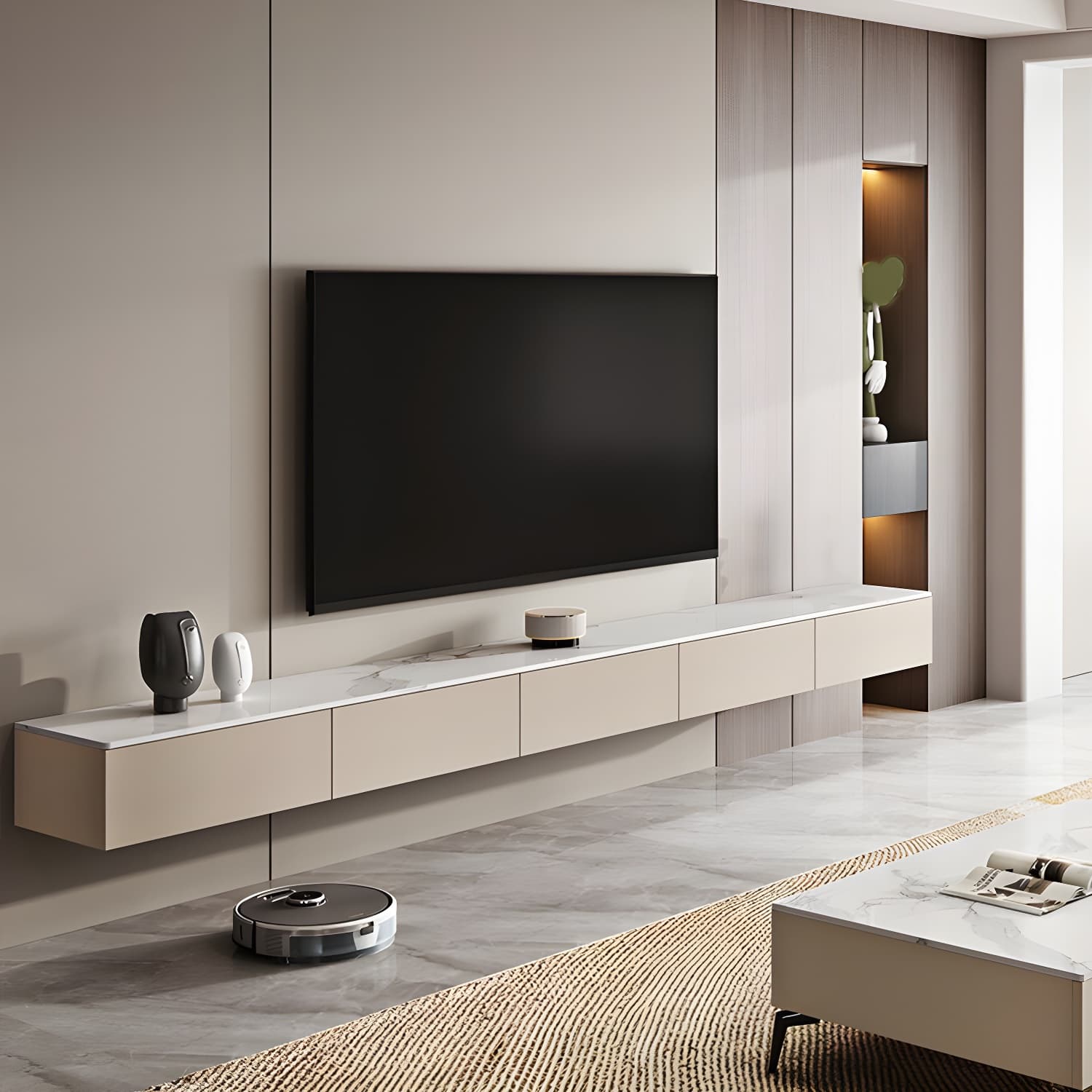 Contemporary TV Stand Console Wall-mounted TV Console with Drawers - image 3