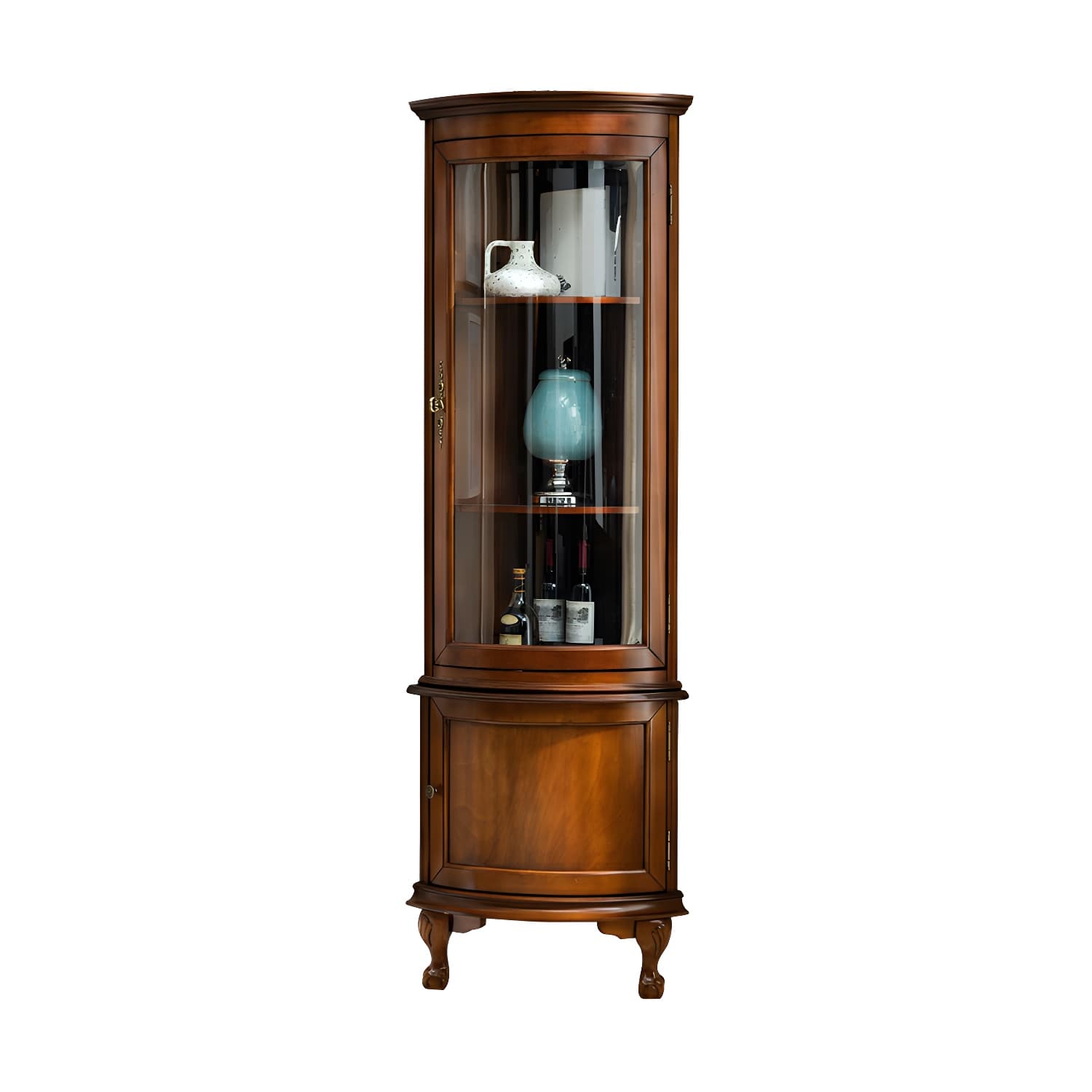 Mid-Century Modern Corner Accent Cabinet with Brown Wood Counter Top and Distressed Metal Base - image 5