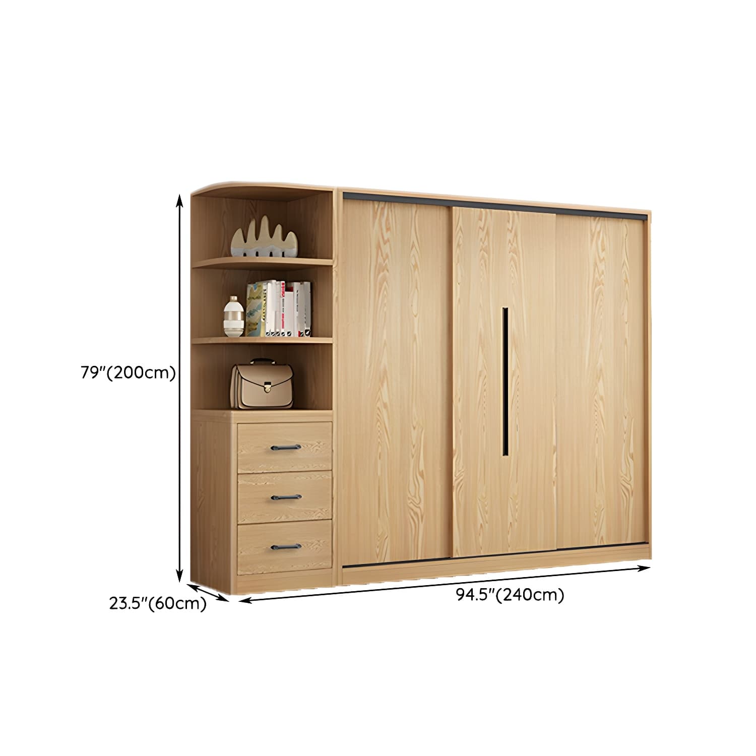 Contemporary Wood Sliding Cloth Rod Included Wardrobe for Bedroom - image 29