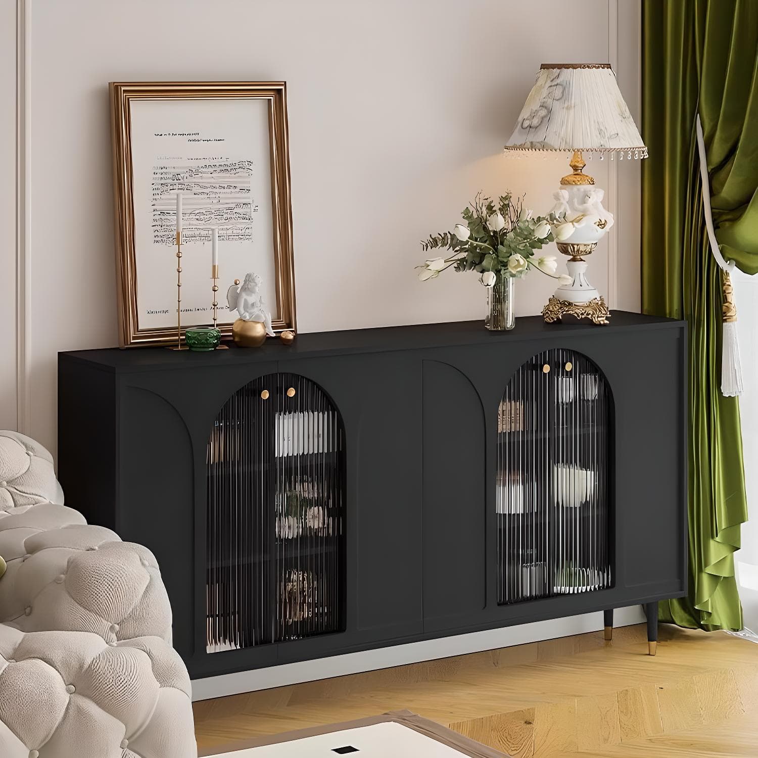 Modern Wooden Sideboard with Glass Doors and Adjustable Shelving - image 4
