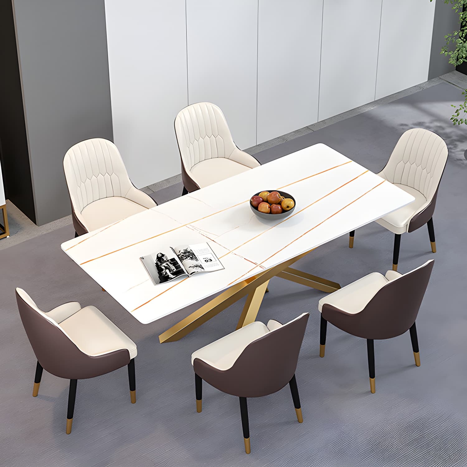 Luxury Sintered Stone Top Dining Table Rectangle Table with Metal Pedestal - image 5