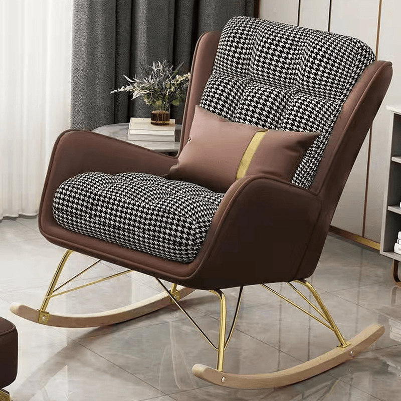 2 Piece Set Simplistic Lime Green/Auburn/Apricot Color Scratch-defiant Upholstered Rocking Accent Chair with Track Arm & Footstool