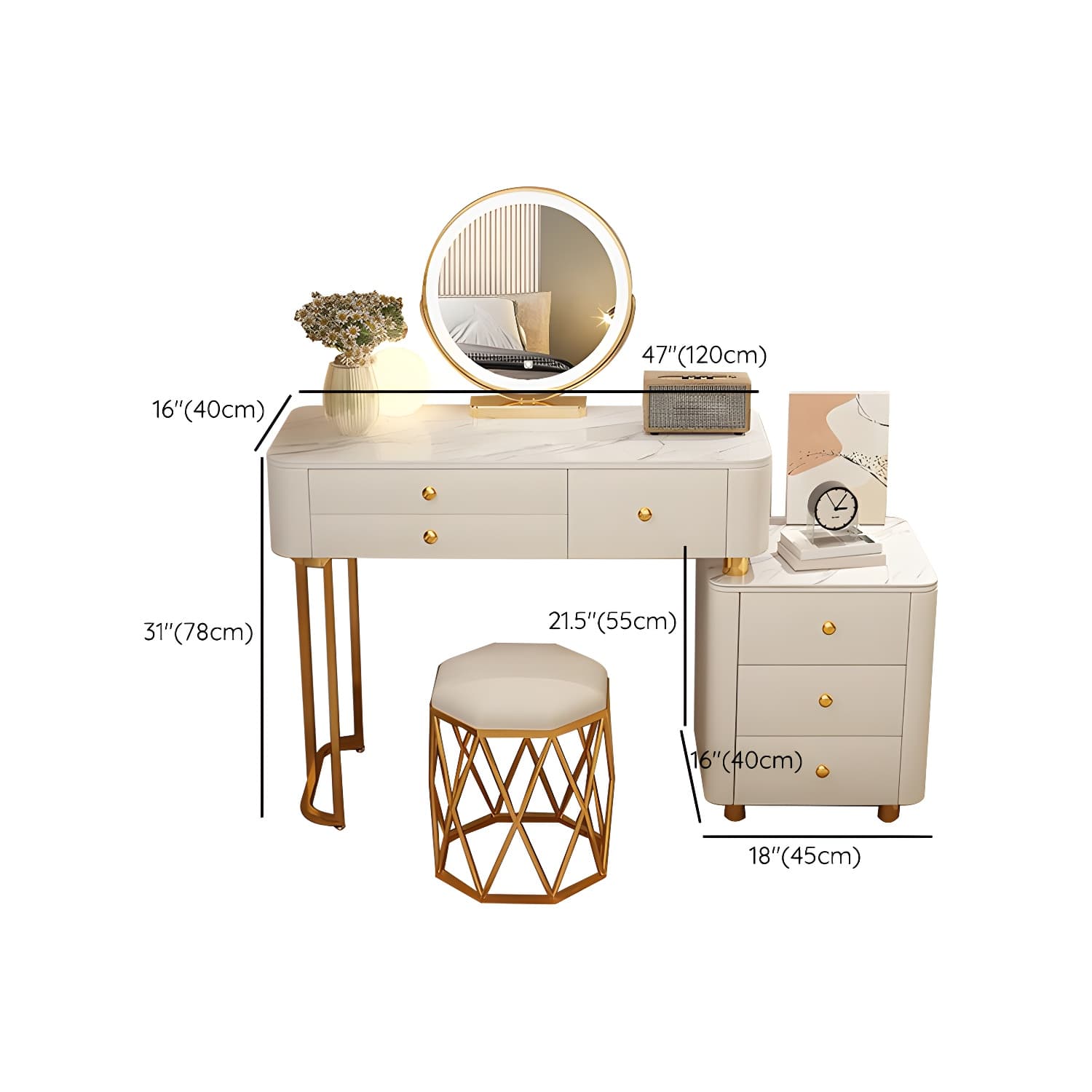 Modern Stone Top Vanity Dressing Table with 6 Drawers for Bedroom - image 32