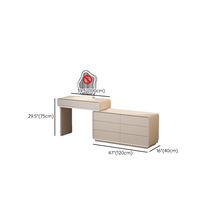 Simplistic Large Vanity Set with Lumber Table Top, White Seat, 8 Drawers, and Mirror Lights - image 8