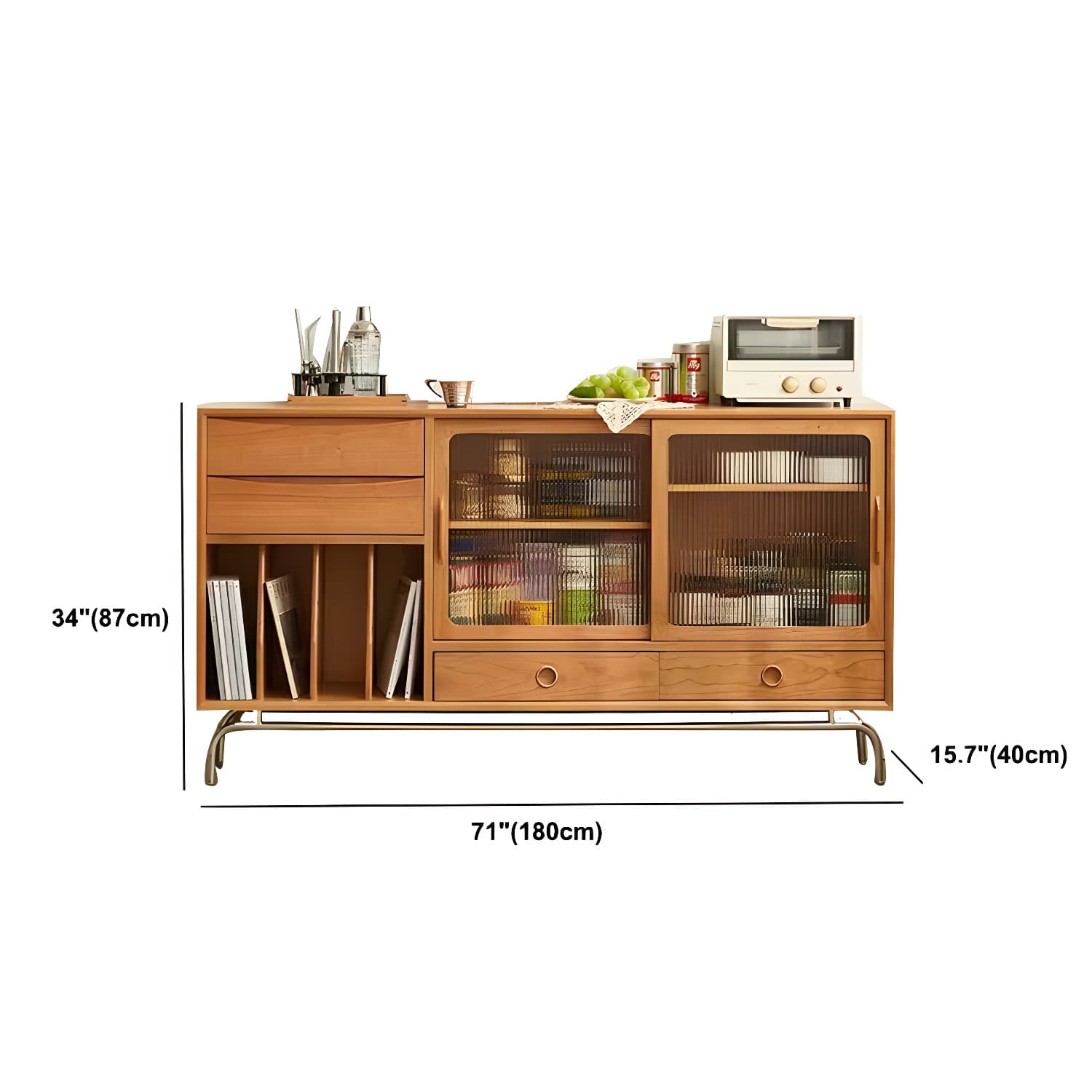 Solid Wood Sideboard Table Natural Adjustable Shelves Credenza with Glass Door - image 21