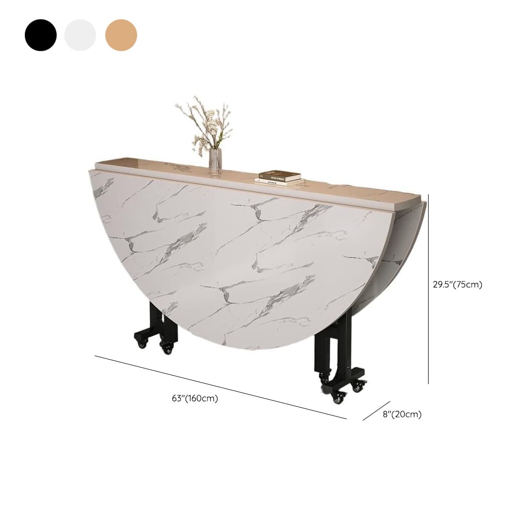 Art Deco Rounded Dining Table with Lumber Top, Foldable Leaf Mechanism, Extendable - image 14
