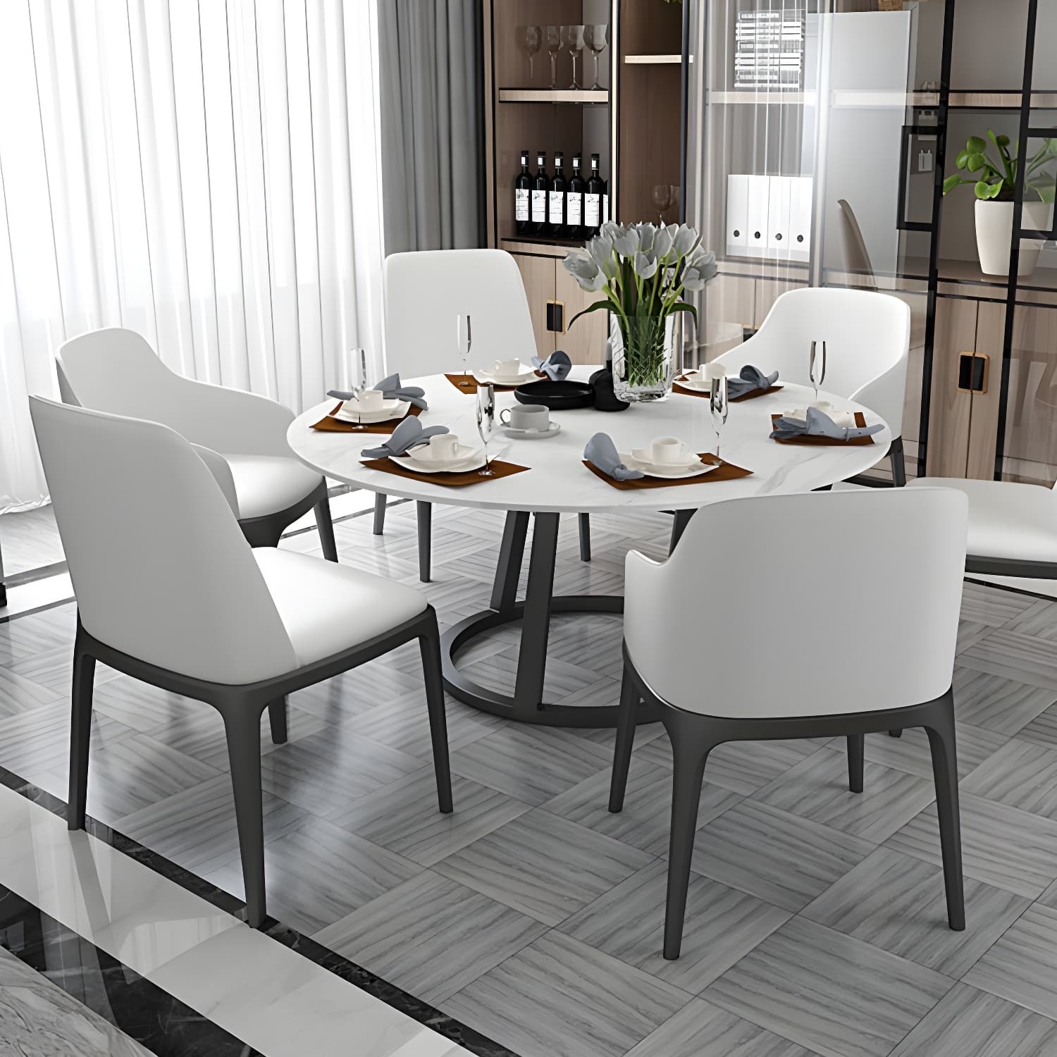 Round Marble Top Dining Table in White Traditional Luxury Dining Table - image 6