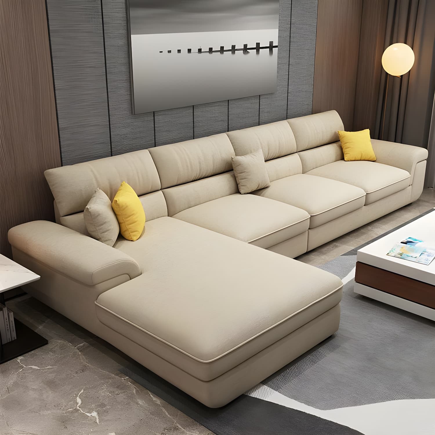 Modern L-Shape Wood Sectional Sofa Chaise with Pillow Top Arm and 3 Piece Set - image 4