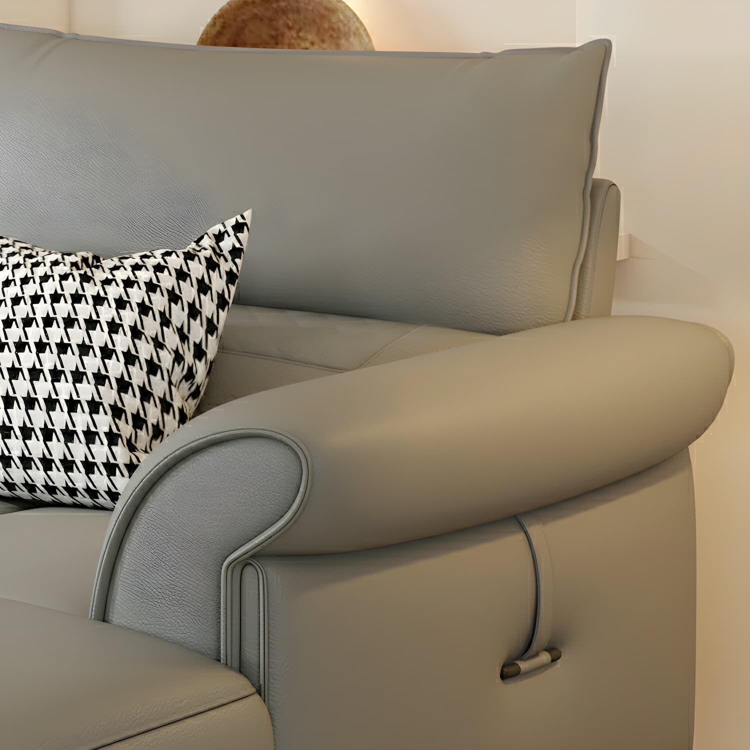 Modern Gray Genuine Leather Stationary Sectional Sofa with Flared Arms - image 7
