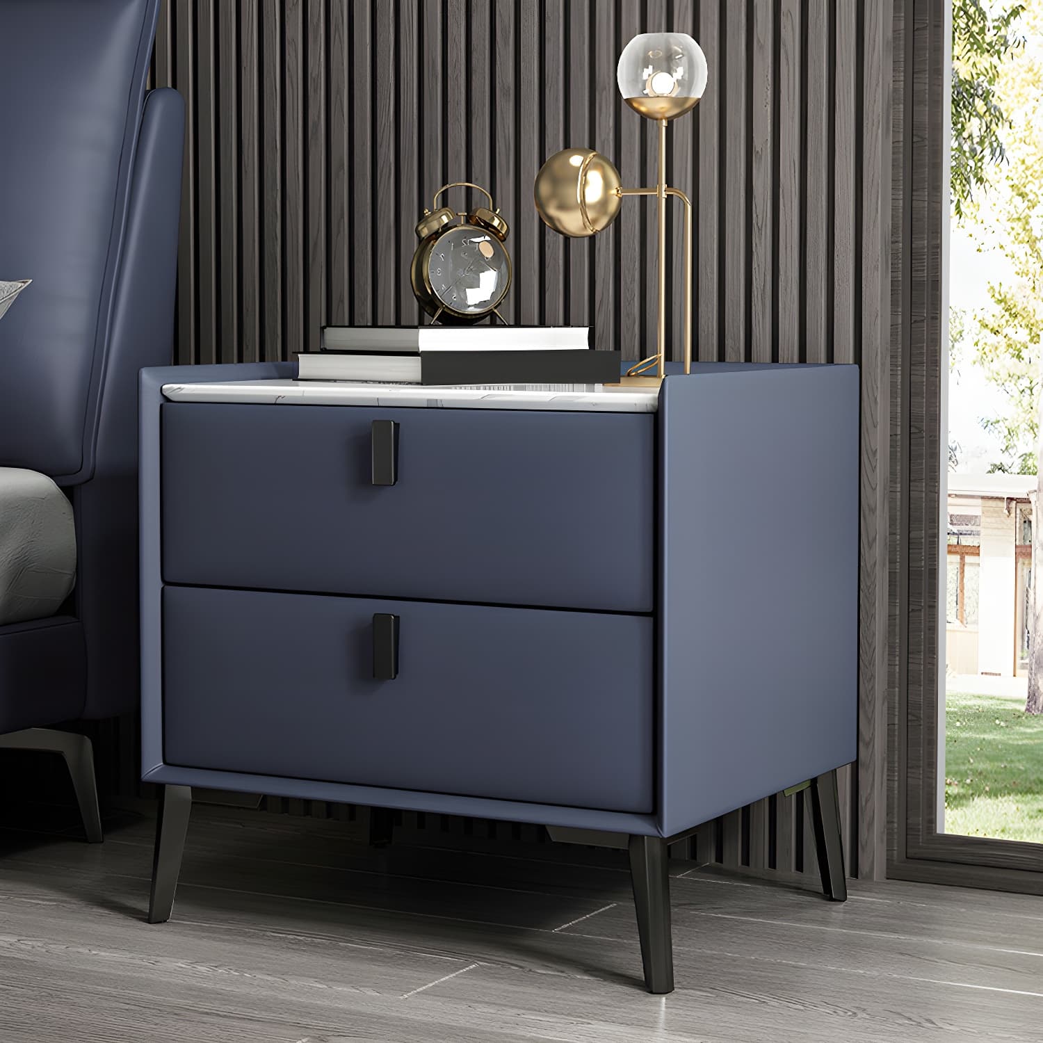 Contemporary 4 Legs Storage Drawer Nightstand with Black Handles for Bedroom - image 7