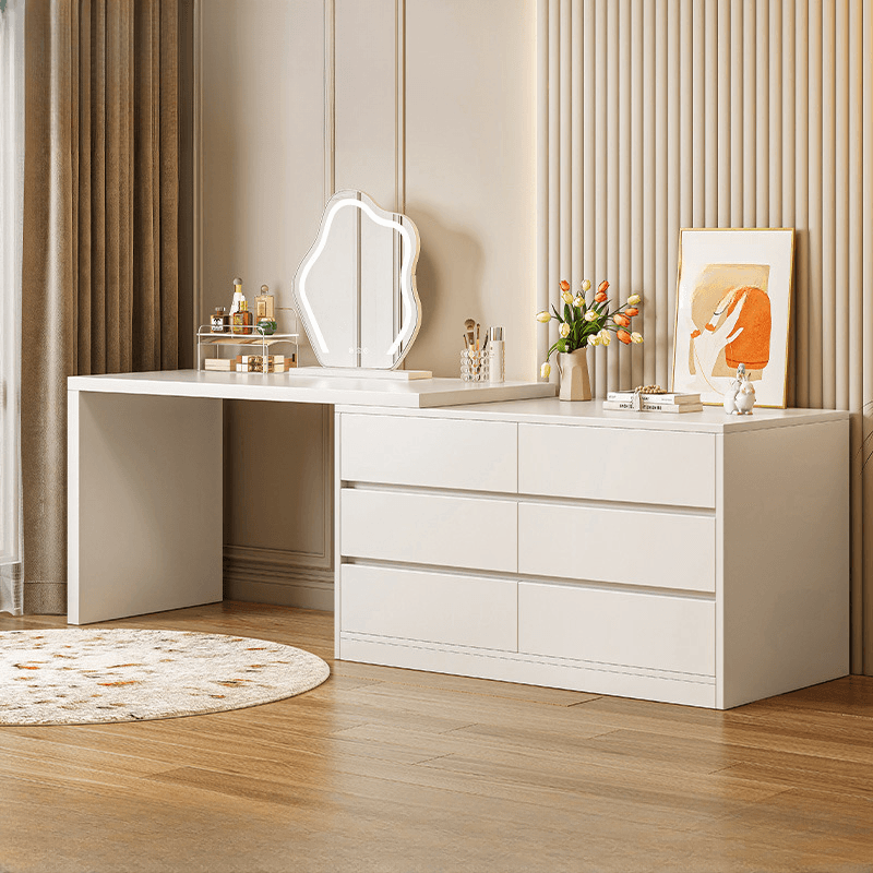 Chalk Modish Wood Makeup Vanity with Standard Length and Non-Upholstered Chair(s) - image 13