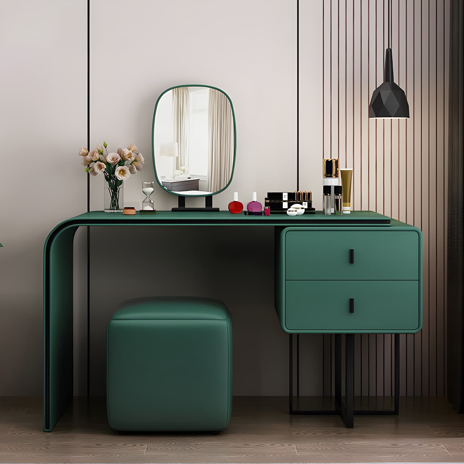 Glam Style 2-Drawer Solid Color Dressing Table Mirror Make-up Vanity - image 3