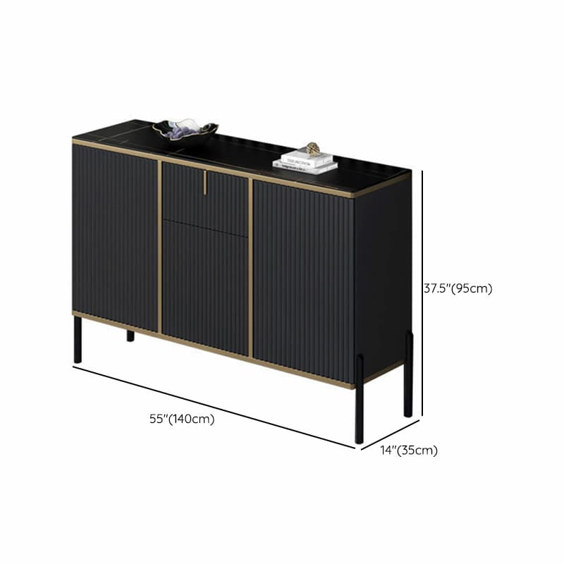 Black Floor Freestanding Sideboard in Wood with Glass Countertop and Kitchen Appliance Storage for Living Room in a Trendy Style - image 12