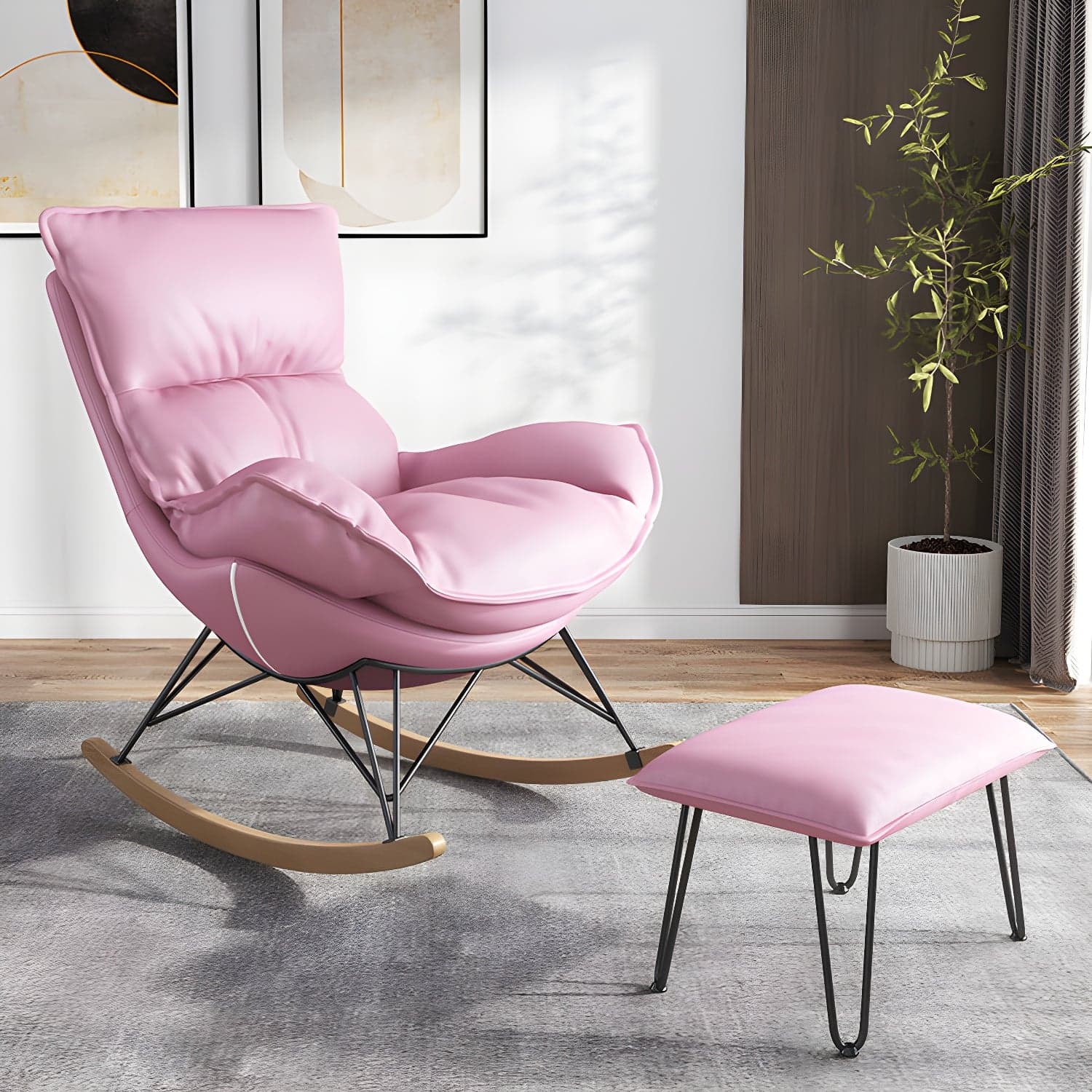 Upholstered Rocker Chair Living Room Rocking Chair with Padded Seat - image 8