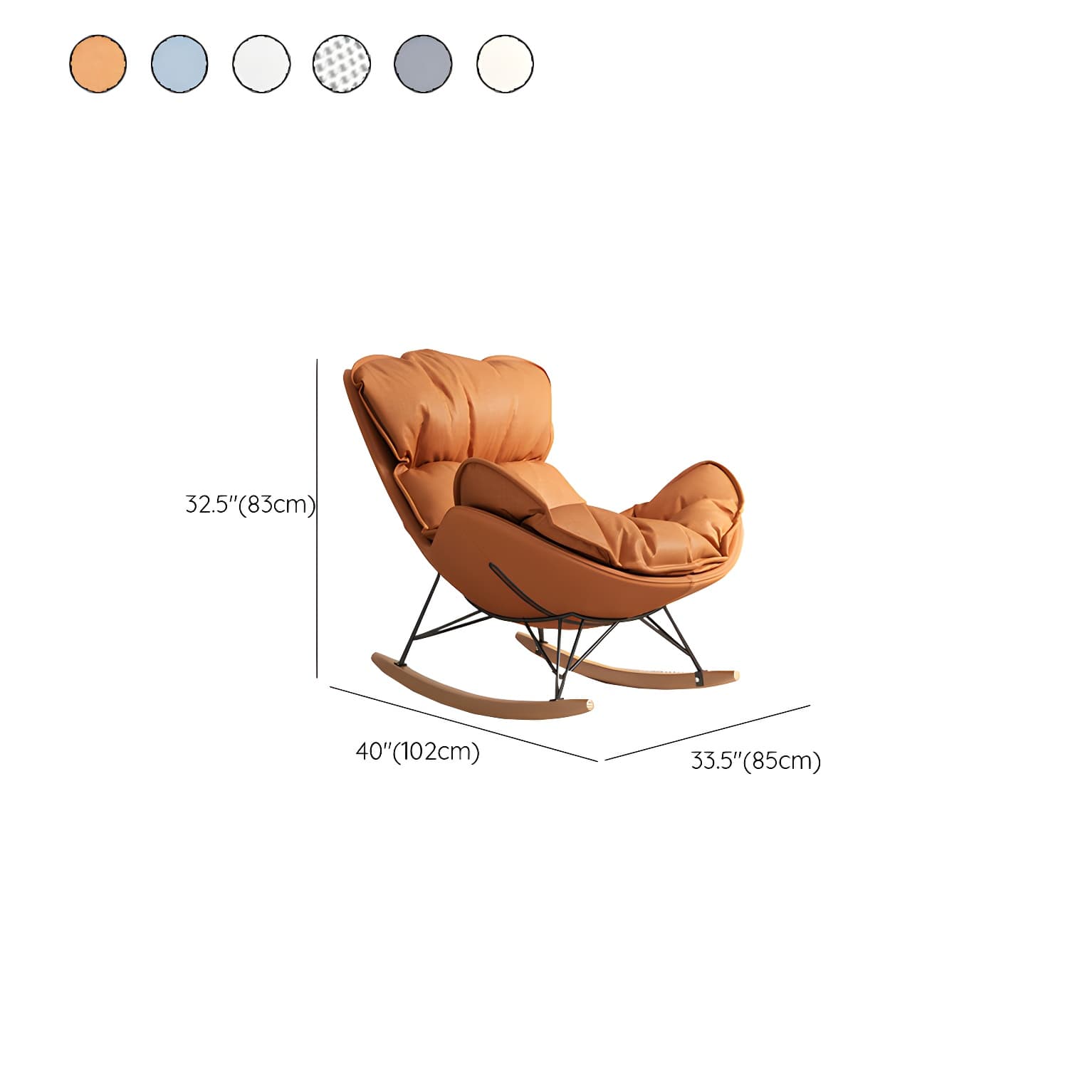Modern Metal Rocking Chair with Upholstered Seat - Brown Legs, Removable Cushions - image 17